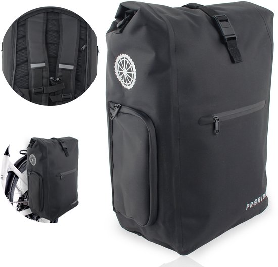 Proride Luxe Enkele Fietstas/ Rugtas - 3-in-1 Waterdicht Fietstas - Met Schouderband - Met Laptop Vak - 25 Liter - Zwart van Proride