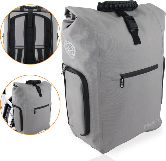 Proride Luxe Enkele Fietstas/ Rugtas - 3-in-1 Waterdicht Fietstas - Met Schouderband - Met Laptophoes - 25 Liter - Reflecterend Grijs van Proride