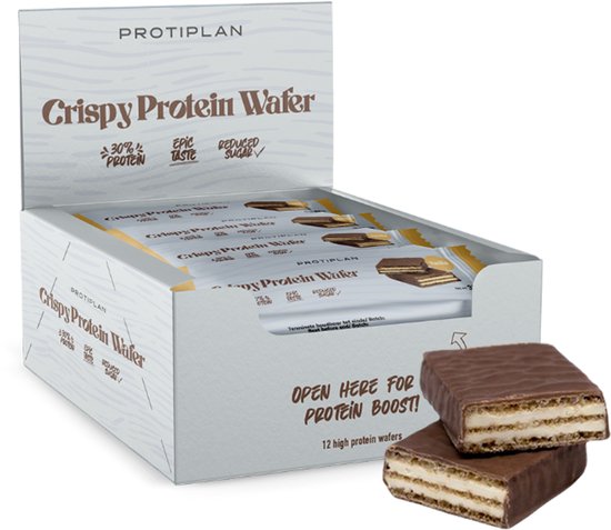 Protiplan - Crispy Protein Wafer Vanilla - Eiwitrijke Chocolade Wafels 12×35 g - High Protein Snack - Low-Carb - Sportvoeding & Tussendoortje