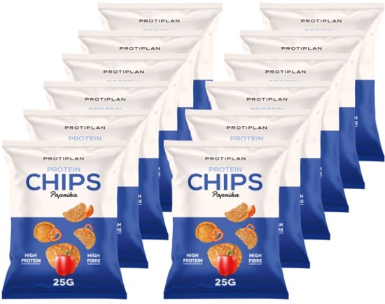 Protiplan - Protein Chips Paprika - 12 stuks - 12 x 25 g - Low carb snack - Eiwitrijk