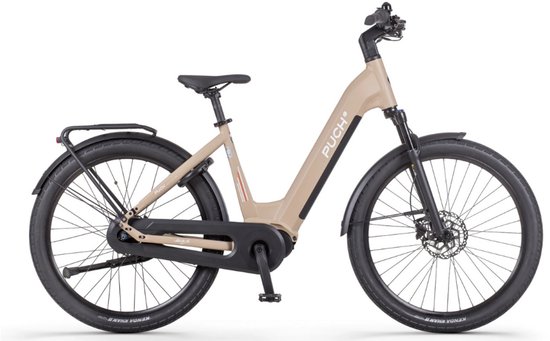 Puch E-Felice N7 Elektrische Fiets – E-bike – Rijklaar Geleverd - Lage Instap - Framemaat 48 - Uitneembare Accu - 28 Inch - 250W Ananda Middenmotor - 120 km Actieradius - Matt Beige van Puch