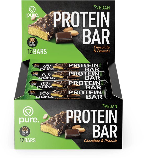 Pure. - Vegan Protein Bar - 20g eiwit - chocolade & pinda's - eiwitreep - eiwit snack - sport van Merkloos