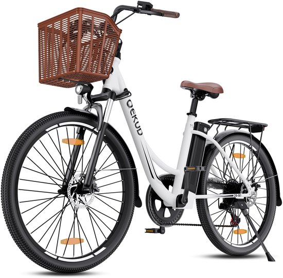 Qekud 26-B1 Elektrische Citybike – 250W Motor, 36V 13,5Ah Accu 7-versn. Shimano, Schijfremmen, LCD, Verlichting – Wit