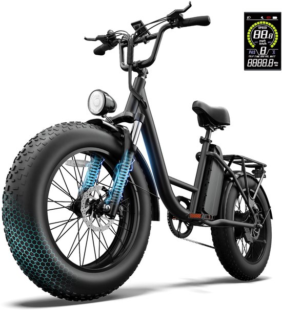 Qekud E20 PRO E-Bike - 20 inch Fatbike - Elektrische Fiets - 250W motor - 48V 15.6Ah Accu - 7 versnellingen- 50-75km actieradius