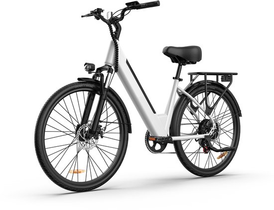 Qekud E26 Elektrische Fiets 26" - E Stadsfiets met Shimano 7 Versnellingen - 250W Motor & 36V 13Ah Uitneembare Accu - Schijfremmen & LCD display - Wit