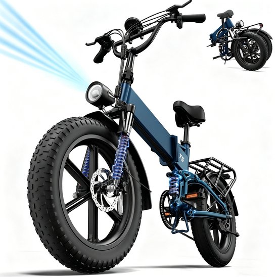 Qekud T5 Elektrische Vouwfiets - 20 Inch Fatbike met 7 Versnellingen - 48V 13Ah Accu - Remlichten & Richtingaanwijzers - Vierpoot Vering & Schijfremmen - Grote Actieradius