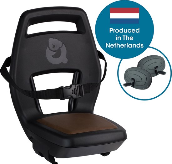 Qibbel Junior 6+ Fietsstoeltje Achter Bagagedrager bevestiging - Black/brown - inclusief voetbeschermingsplaten en voetsteunen van Qibbel