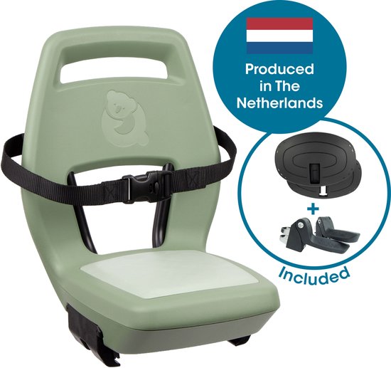 Qibbel Junior 6+ Fietsstoeltje Achter Bagagedrager bevestiging - QuickConnect - Fietszitje – Sage Green - inclusief voetbeschermingsplaten en voetsteunen van Qibbel