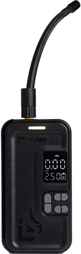 QLT Luchtcompressor met Opbergvak - Draadloze Mini Compressor met LED Drukindicator, SOS-Functie en Accessoires voor Auto, Fiets of Luchtbed