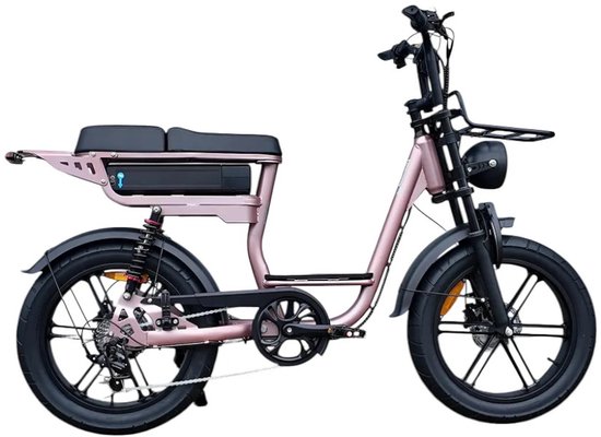 QMWHEEL V20 Comfort Elektrische Fatbike - Lage Instap - 20 Inch - 250W Motor - 7 Versnellingen - 60 km Actieradius - Hydraulische Schijfremmen - Rosé
