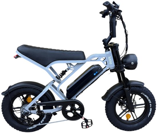 QmWheel V20 Mini Fatbike - Kinderfatbike - Grijs - 16x4 inch - 150 kg Draagvermogen - Accu 36V (13Ah) - 250W Motor - Shimano 7 Versnellingen - Hydraulische Schijfremmen van Merkloos