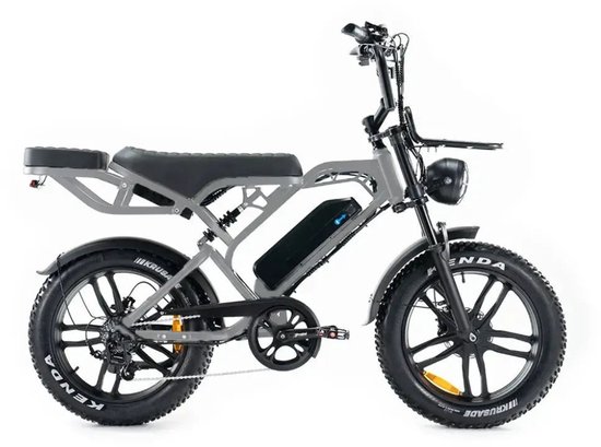QMWHEEL V20 Pro Elektrische Fatbike - Ingebouwd Alarmsystseem - Inclusief Achterzitje - Inclusief Voetsteuntjes - Inclusief Voorrekje - 20 Inch - 250W Motor - 7 Versnellingen - 60 km Actieradius - Hydraulische Schijfremmen - Grijs van QmWheel