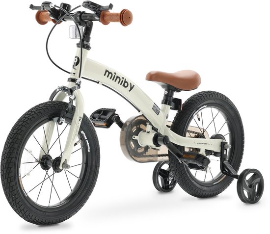 Qplay Miniby Kinderfiets 14 inch - 3 in 1 - loopfiets - Cream van Qplay