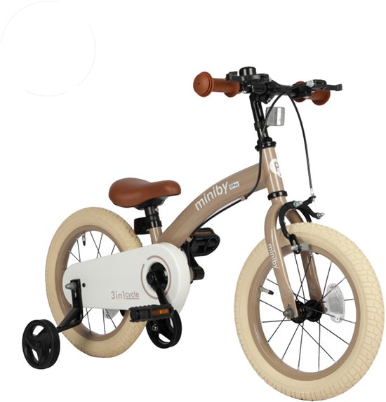 Qplay Miniby Kinderfiets 14 inch - 3 in 1 - loopfiets - Nude Pink van Qplay