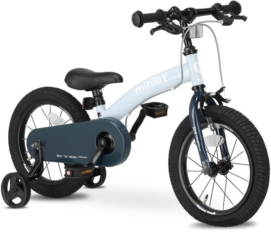 Qplay Miniby Luxe Kinderfiets 14 inch - 3 in 1 Loopfiets - Blauw