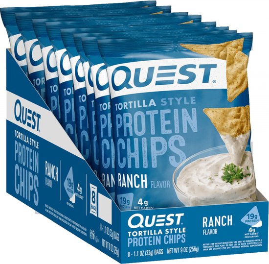 Quest Nutrition Protein Tortilla Chips (8x32g) Ranch - Functionele voeding - Eiwit Snacks