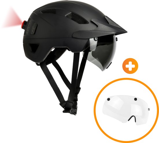 R2B Fietshelm - Speed Pedelec Helm + Extra Transparant Vizier - Maat L - 58-61 cm - LED Verlichting - Snorfiets Helm - Fietshelm Volwassenen Elektrische Fiets - Fatbike Helm van R2B