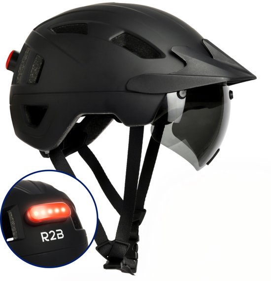 R2B Fietshelm - Speed Pedelec Helm - Snorfiets Helm - LED Verlichting - Maat S - 51-55 cm - Fietshelm Volwassenen Elektrische Fiets - Fiets helm Elektrische Fiets - Bike Helmet - Fatbike Helm