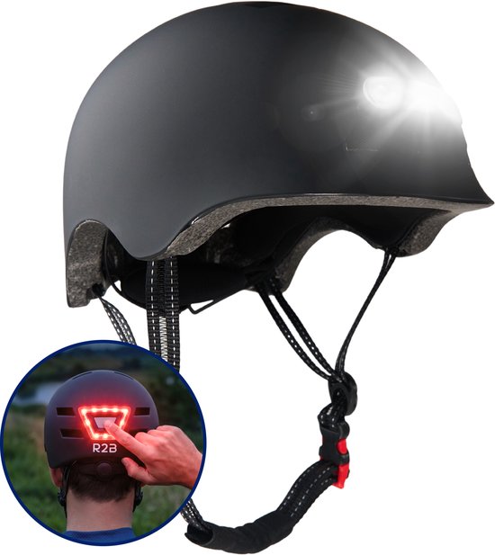 R2B Fietshelm Volwassenen - LED Verlichting - Maat XL - 60-64 cm - Fietshelm Dames - Fietshelm Heren - Fiets helm Elektrische Fiets - Bike Helmet - Ook als Fatbike & Skate Helm van R2B