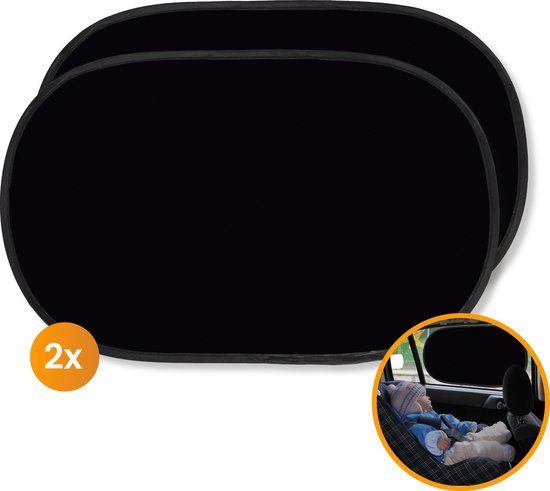 R2B® Zonnescherm Auto Zijruit - Universele set van 2 - Met UV Protectie voor Kind & Baby - Zelfklevende Zonwering Auto - Zwart - Autoaccessoires van R2B