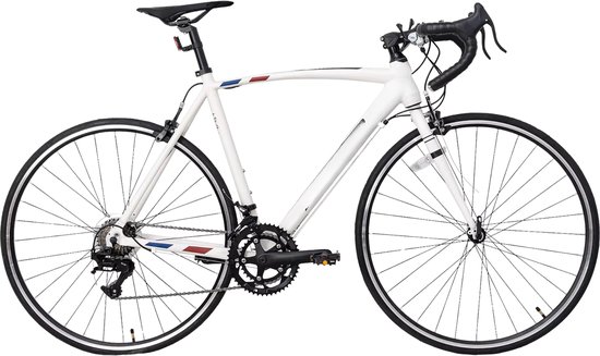 Racefiets 48 cm – Voor dames en heren in de stad en op de weg – Met 14 versnellingen en lichtgewicht aluminium frame – Wit aluminium frame