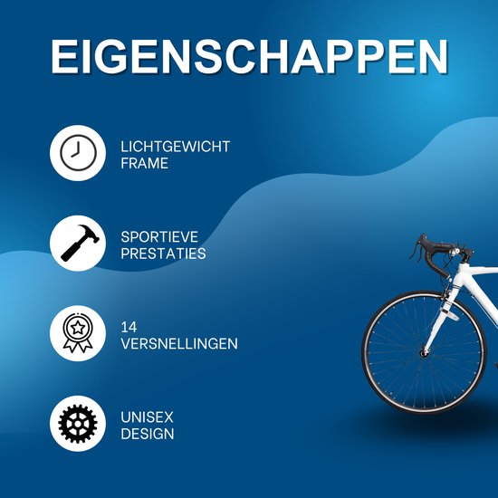 Racefiets – Voor dames en heren – 700 c, 14 versnellingen, lichtgewicht aluminium frame, stads- en racefiets – Wit-M-14