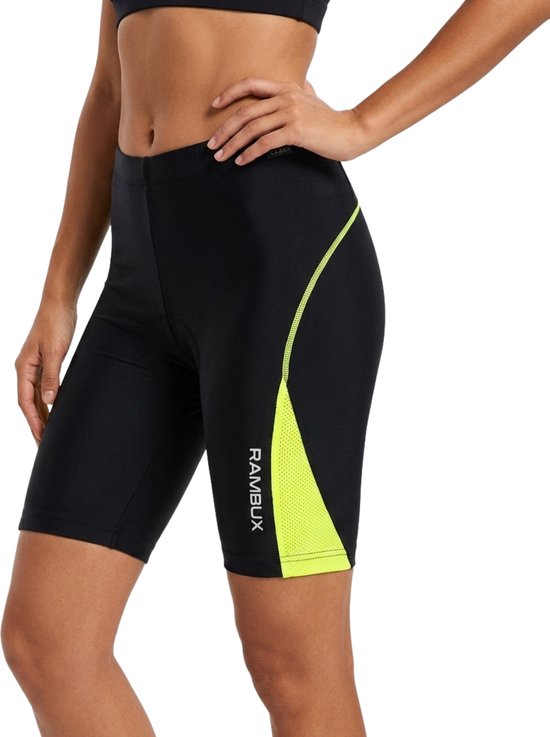 RAMBUX® - Fietsbroek Dames met Zeem - MTB Broek - Zwart Geel - Mountainbike - Fietskleding Short - Sportbroek - Maat L