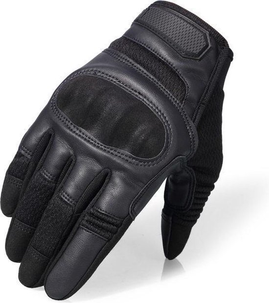RAMBUX® - Fietshandschoenen - Zwart - Ademend PU Leer - Tactical Handschoenen - Fietsen - Airsoft - Touchscreen - Maat M