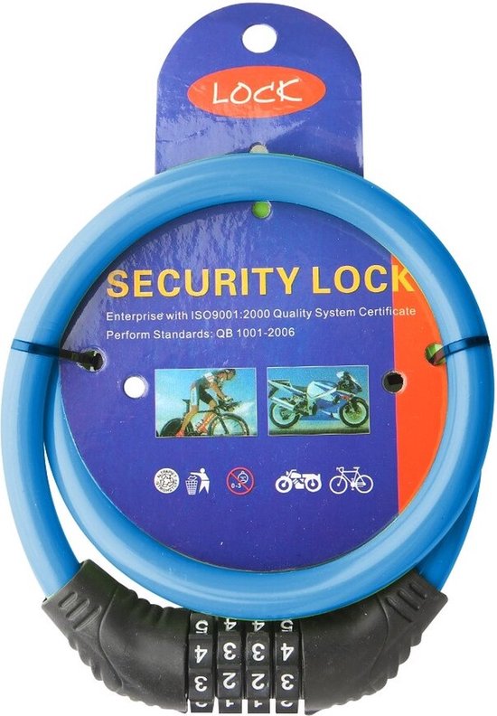 RAMBUX® Fietsslot - Kabelslot - Cijferslot - Blauw - Compact Ringslot voor Fiets - 4 Cijferige Pincode
