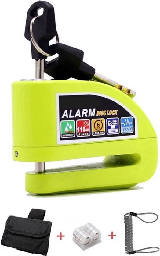 RAMBUX® - Schijfremslot - Motorslot - Scooterslot - Schijfremslot met Alarm - Motor Alarm Sirene - Remschijfslot met Opberghoes & Slot Kabel - Fluor van RAMBUX