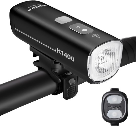 RAVEMEN 1400 Lumen Intelligente Dag-/Nachtloopfietslamp-Auto AAN/UIT-Lichtsensor- IPX7 Waterdicht- USB-C- Aluminium Behuizing - voor fietsen op de weg en VTT