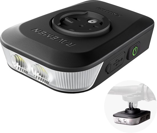 RAVEMEN FR1100SE fietskoplamp 1100 lumen-270° brede lichtbundel compatibel met Garmin/Wahoo/Bryton fietscomputers- ideaal voor nachtelijke stadsritten en waarschuwing overdag-6 standen