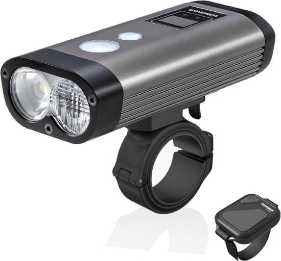 Ravemen PR1600 fiets koplamp USB oplaadbaar DuaLens HiLo beam met display, draadloze afstandsbediening en powerbankfunctie – 1600 lumen