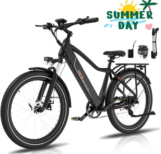 RCB G5 Elektrische Fiets - Lichtgewicht Aluminium Frame - 250W Motor - 36V 13Ah Verwijderbare Batterij - 7 Versnellingen - Met App, NFC & LCD Display - Comfortabel & Roestvrij - Voor Dames en Heren - Actieradius 80km - Zwart van Merkloos