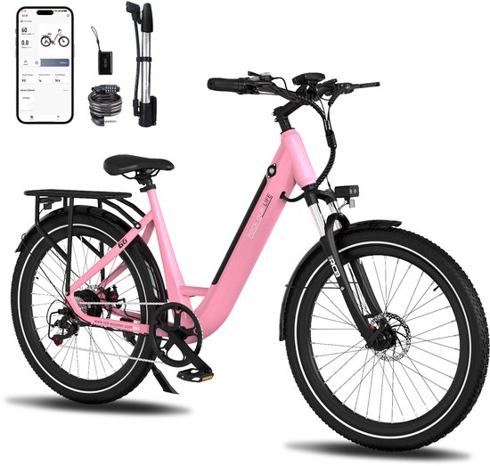 RCB G6 Elektrische Fiets - 27.5 Inch - 250W - 36V 13Ah -7 versnellingen- met App en NFC -roze van Merkloos