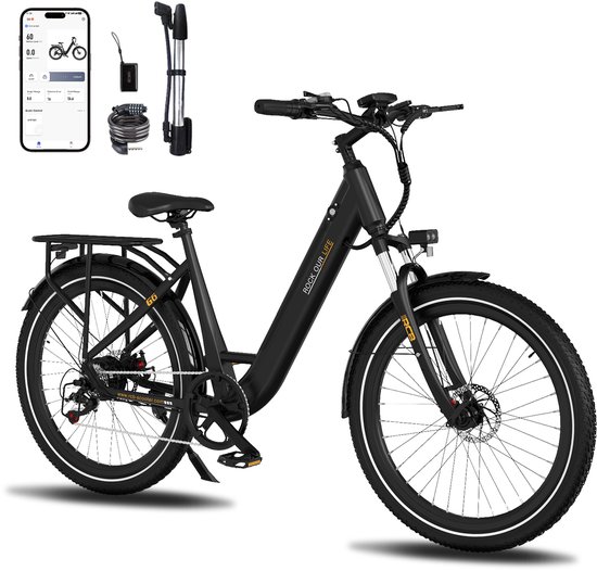 RCB G6 Elektrische Fiets - 27.5 Inch - 250W - 36V 13Ah -7 versnellingen- met App en NFC - Zwart van Merkloos