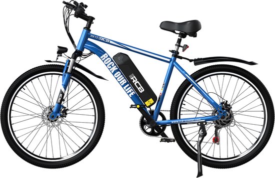 RCB Mountainbike Elektrische Fiets – 250W | 30-50 km | 26" | 24,4 kg | 25 km/u | 7-Speed- Blauw van Merkloos