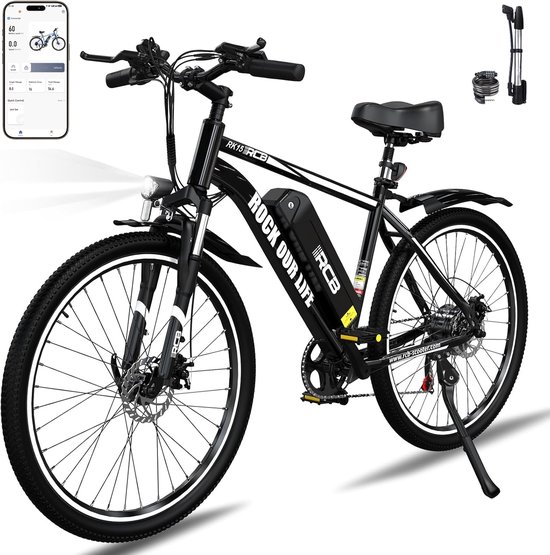 RCB Mountainbike Elektrische Fiets – 250W | 30-50 km | 26" | 24,4 kg | 25 km/u | 7-Speed-zwart van RCB