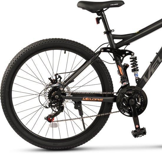 REDOM - Mountainbike Met Volledige Vering - 21 Versnellingen En Schijfremmen - Voor Terreinritten - Staal - Zwart Grijs Oranje - 26 Inch van Merkloos