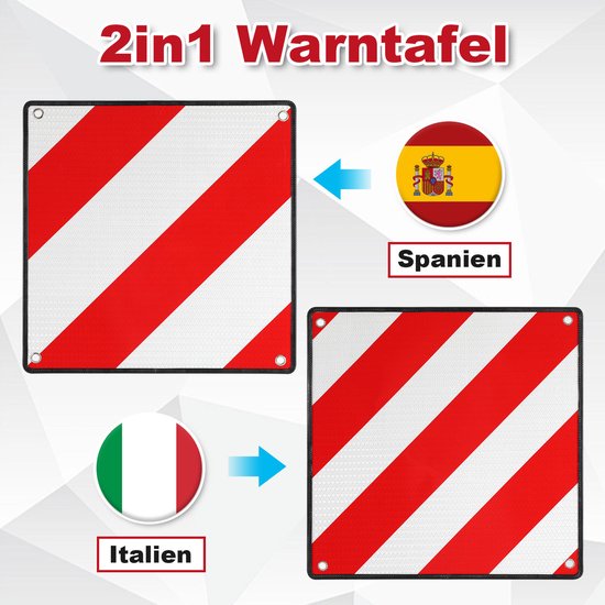 Reflecterend Markeringsbord Italië Spanje - Flexibel Oprolbaar Aluminium Bord 50x50 cm - Voor Veilig Vervoer op Reis​