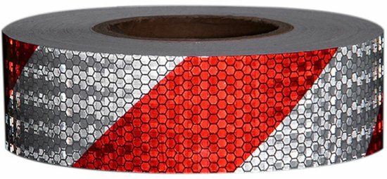 Reflecterende stickers - 5 cm brede glanzende ster rode en witte keperstof - 3 meter lang - reflecterende carrosseriestickers - serge reflecterende strips - reflecterende automarkeringen - rood en wit van Merkloos