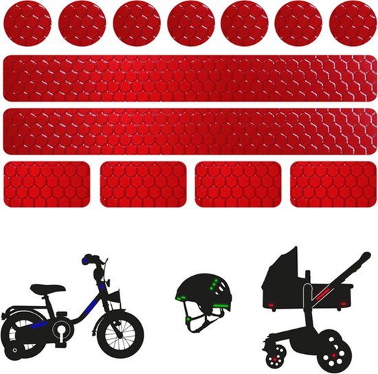 Reflecterende Veiligheids stickers rood - Reflectie tape voor in het verkeer - Maak wandelwagens, koffers, buggy's, skelters, helms, fietsen etc goed zichtbaar in het donker. van Just4Kids