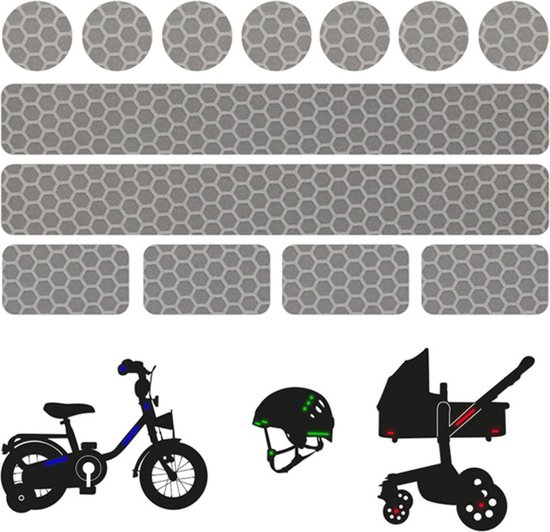 Reflecterende Veiligheids stickers - wit/zilver - Reflectie tape voor in het verkeer - Maak wandelwagens, koffers, buggy's, skelters, helms, fietsen etc goed zichtbaar in het donker. van Merkloos