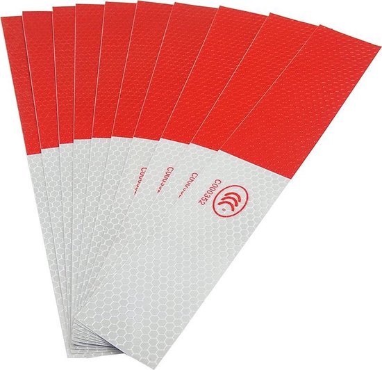 Reflectie strips 5x30cm rood/wit - 10x Reflecterende stickers voor goede zichtbaarheid in het verkeer in het donker van ProPlus