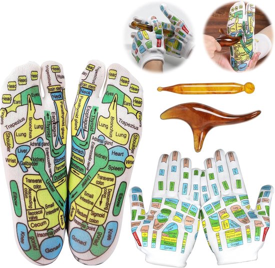 Reflex Zone Socks Foot Reflex Zone Socks Foot Reflex Zones Socks Gloves Reflex Socks with Massage Tool for Improved - ShopVlot