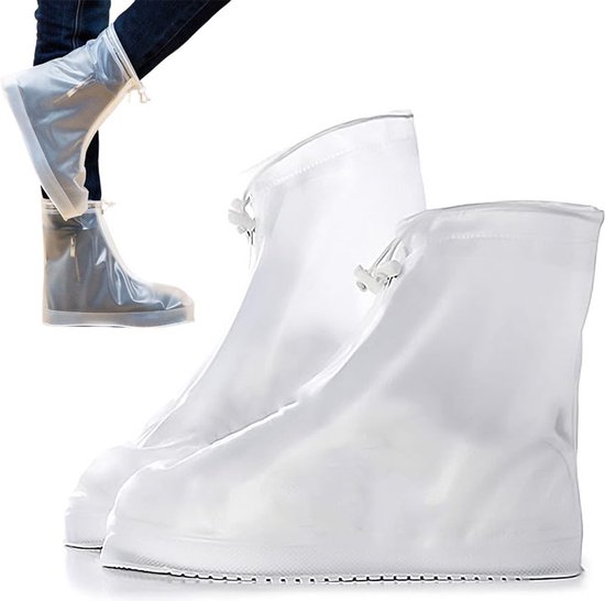 Regen Overschoenen - Unisex - Stevige Schoenhoesjes - Met Ritssluiting En Trekkoord - Schoenovertrek - Shoe Cover - Regenhoes - Beschermt Tegen Regen En Vuil - Wit - Maat 40/41