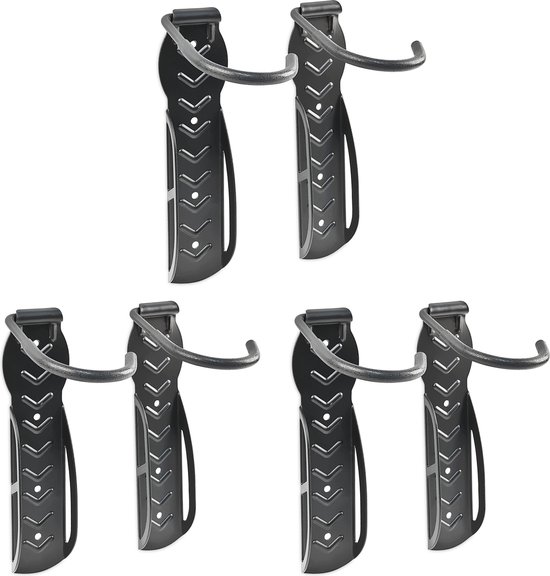 Relaxdays 6x fiets ophangsysteem - fietsbeugel muur - tot 25 kg - zwarte fietshouder wand van Relaxdays
