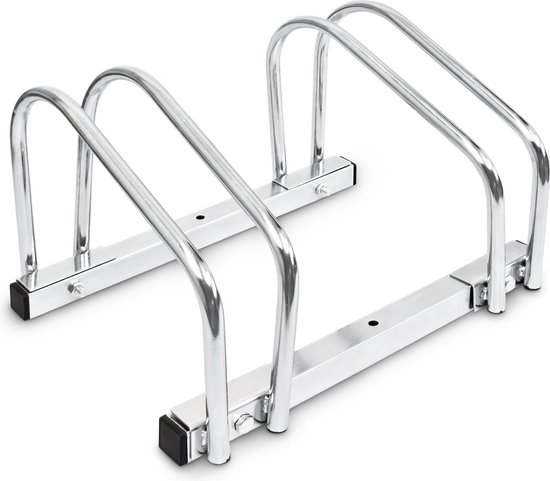Relaxdays fietsenrek - bodem of muur - 2 fietsen - verchroomd staal - ca. 26 x 40 x 32 cm van Relaxdays