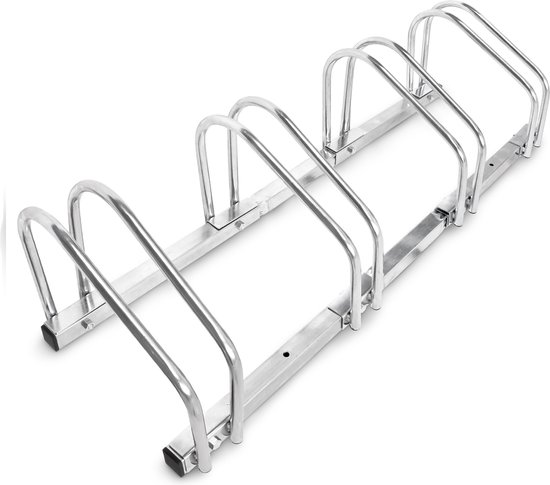 Relaxdays fietsenrek - voor 4 fietsen - bodem- en wandmontage - 26 x 100 x 32 cm - zilver van Relaxdays