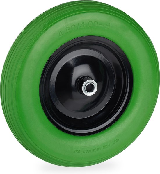 Relaxdays kruiwagenwiel 4.80 4.00-8 - rubberband - stalen velg - antilek - 120 kg - groen-zwart van Relaxdays